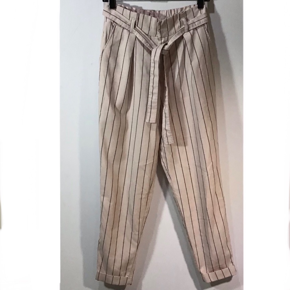 Forever 21  High Rise Paper Bag Striped Pants Size S.